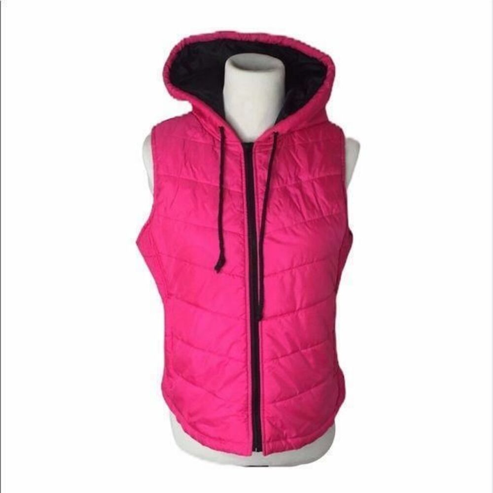 City Streets Girl's Vest Jacket Pink and Black Full Zip Hooded Size Large